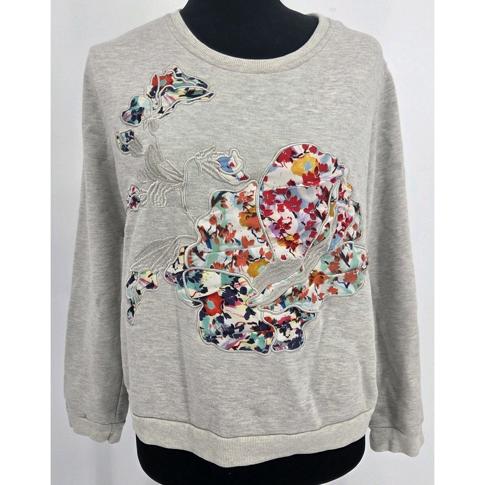Vtg L'equippe' Anglaise 2010 Embroidered Sweatshirt Large Gray Floral Print